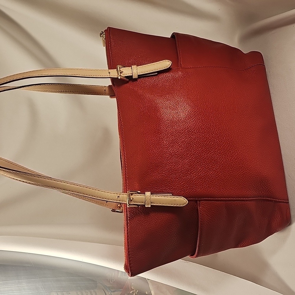Michael Kors Red Pebbled Leather Tote - Picture 2 of 16